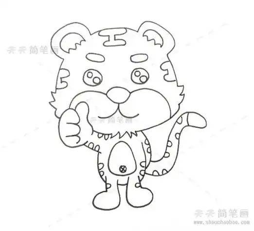 线描简笔画老虎黑白