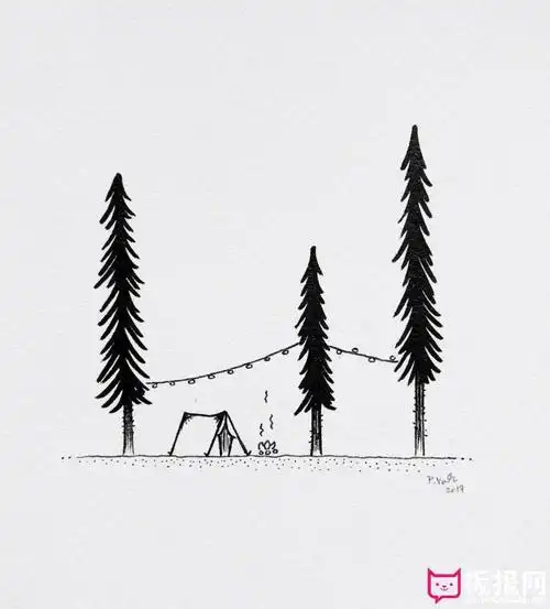 简单的风景简笔画,野营