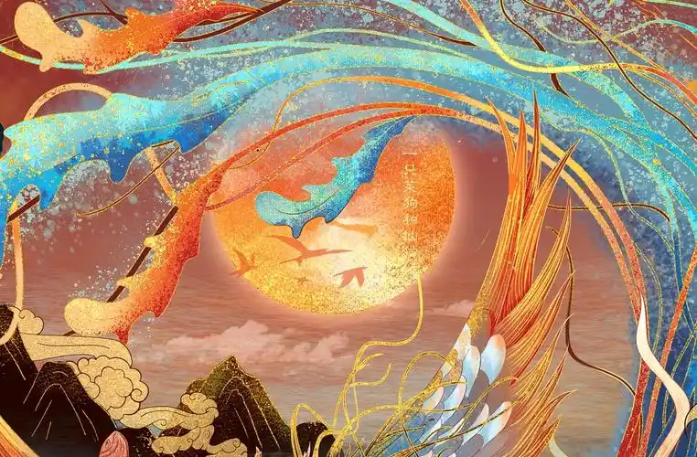 原创国风商业插画中国神话故事系列精卫填海