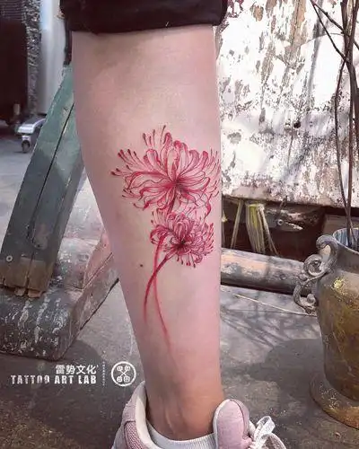 12张小腿曼珠沙华纹身图案彼岸花