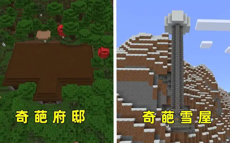 我的世界:mc奇葩种子大赏,躲起来的林地府邸,冒出来的雪屋
