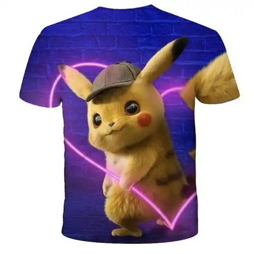 外贸夏季款侦探皮卡丘3d数码印花男女款宽松时尚短袖t恤 来图定制