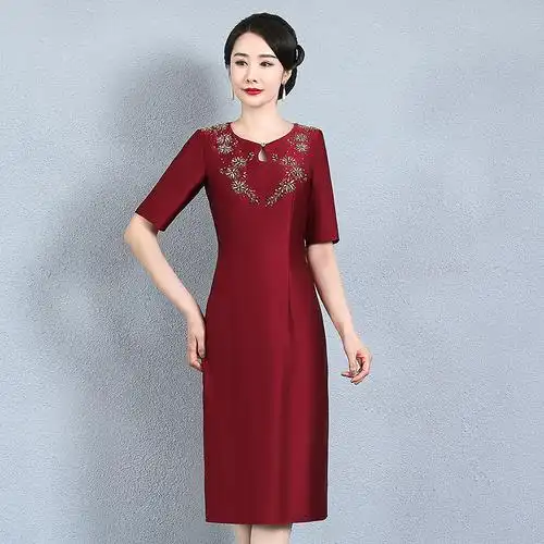 2021新款旗袍妈妈装婚宴礼服喜婆婆装高贵年轻妈妈礼服旗袍高端