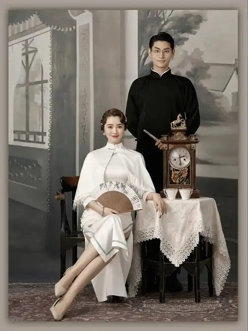 才子佳人get闺蜜同款的民国风旗袍婚纱照