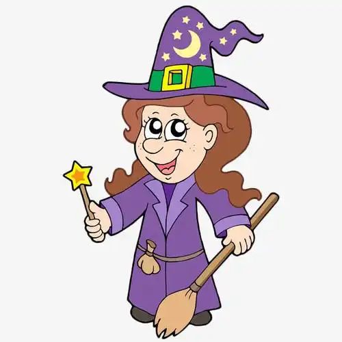 卡通拿着魔法棒的女巫