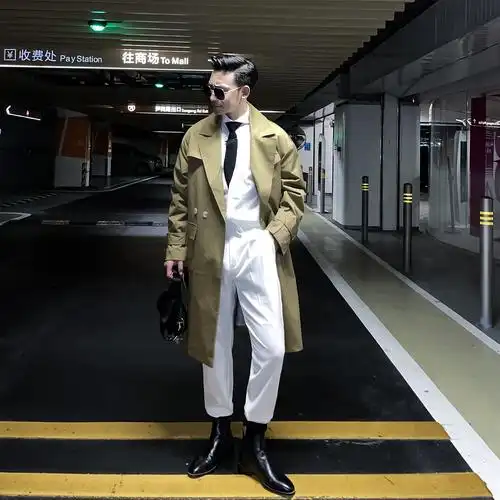 daioethan原创秋季潮男大翻领中长款风衣韩版宽松气质薄风衣