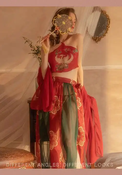 情趣汉服内衣古风吊带裙逗挑床上免脱肚兜睡衣女情感趣味 飞天舞姬 红