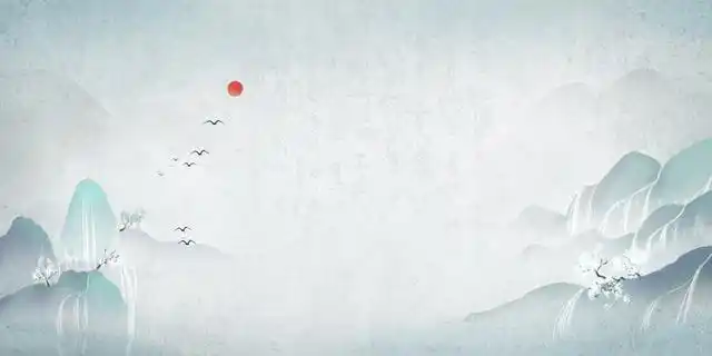 古风背景蓝色小清新古风水墨山水中国风背景素材