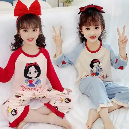 女童睡衣春秋棉儿童长袖家居服中大童女孩宝宝卡通睡衣秋季套装