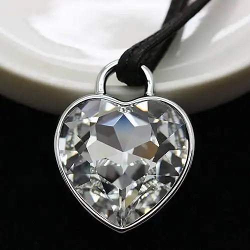 dyrberg kern欧美奢华气质爱心水晶宝石黑色羊皮长款项链毛衣链