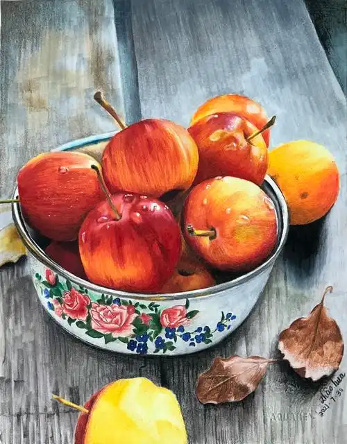 彩铅写实作品—《静物海棠果》