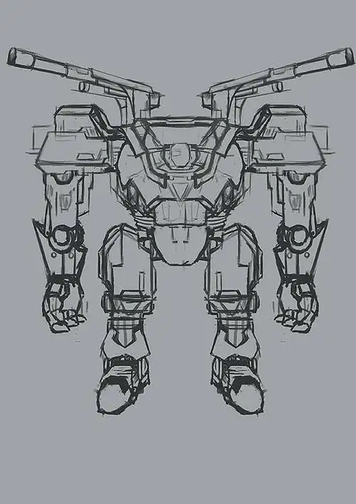 eriance的一组机甲线稿设定图~[xkl摇尾巴]简单又帅气的机甲怎么画