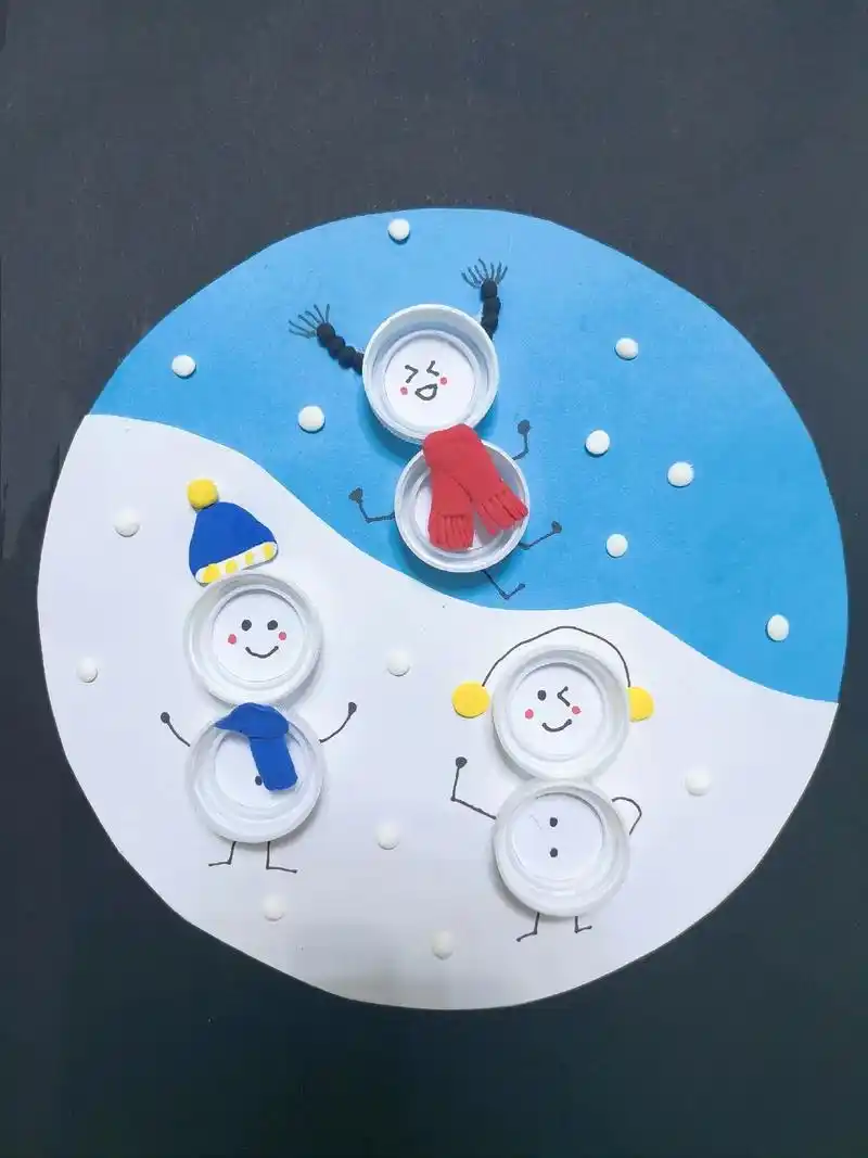 用矿泉水瓶盖来做小雪人吧,可爱又简单#亲子手工 #创意美术  - 抖音