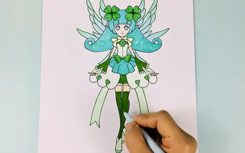 活动作品手绘小花仙之四叶草精灵王岚简笔画