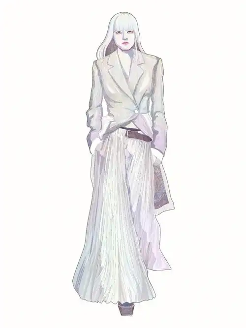 浅色系西服阔腿裤绘制过程分享