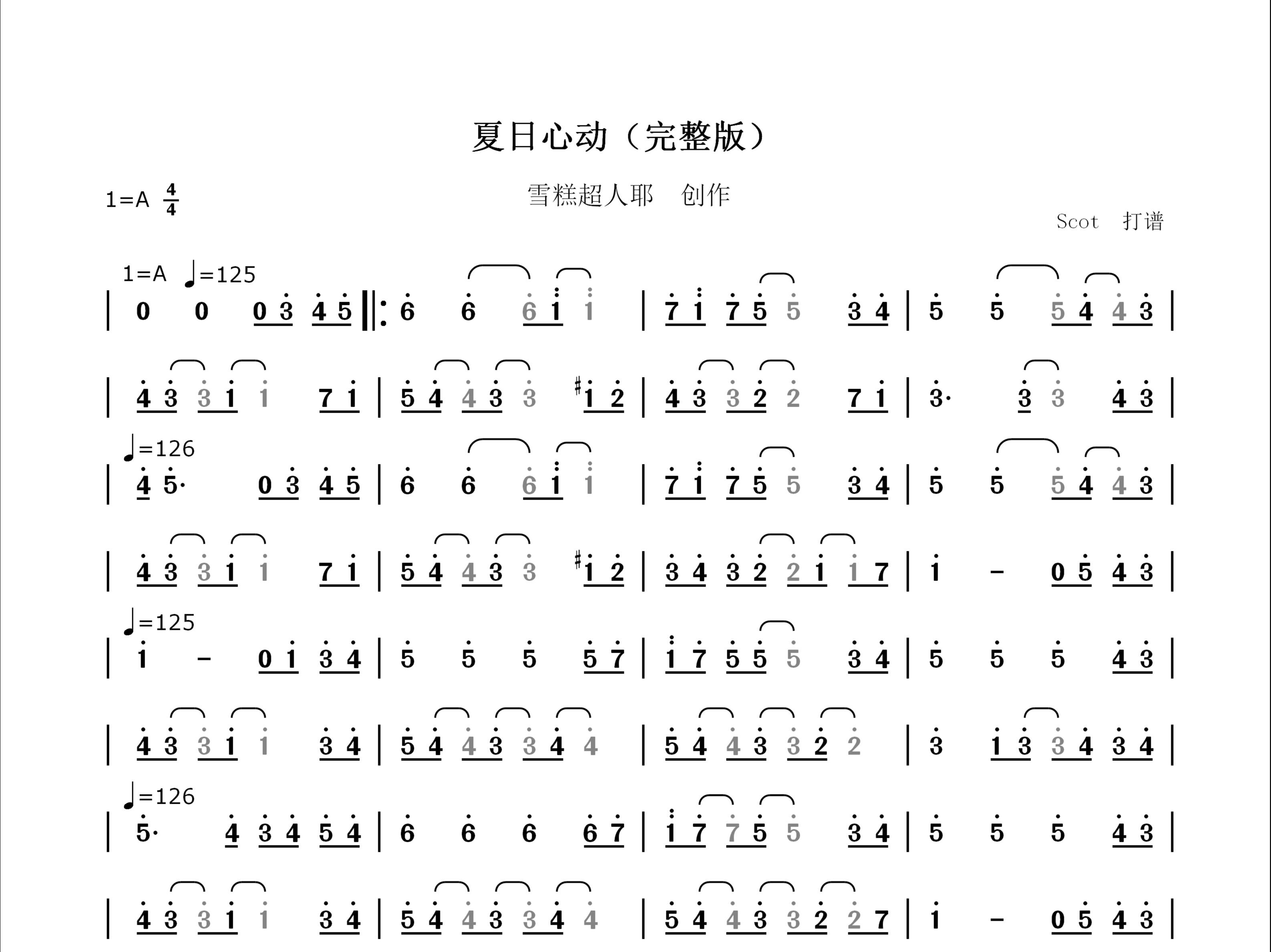 【纯音乐】夏日心动(完整版)_雪糕超人耶--动态简谱