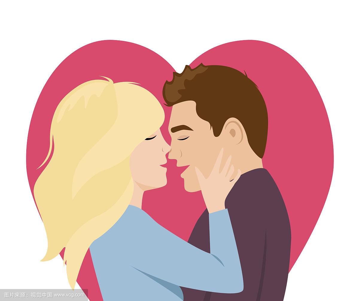 情侣在爱情亲吻平面卡通风格